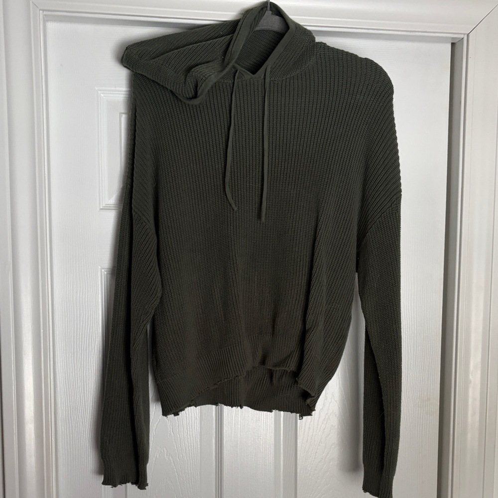 Olive Green Knit Hoodie